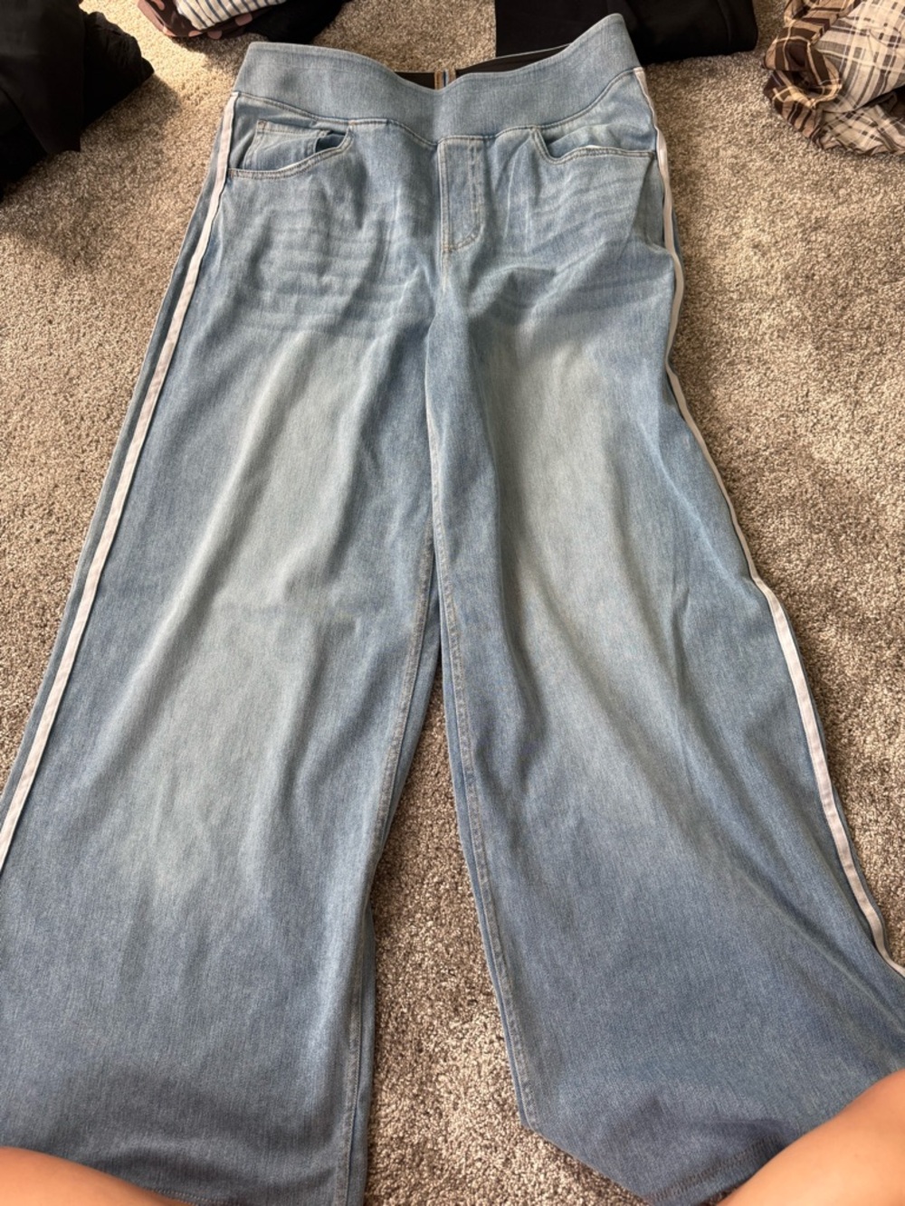 HALARA Light Blue Wide Leg Track Denim Pants with White Stripes - Picture 2 of 3